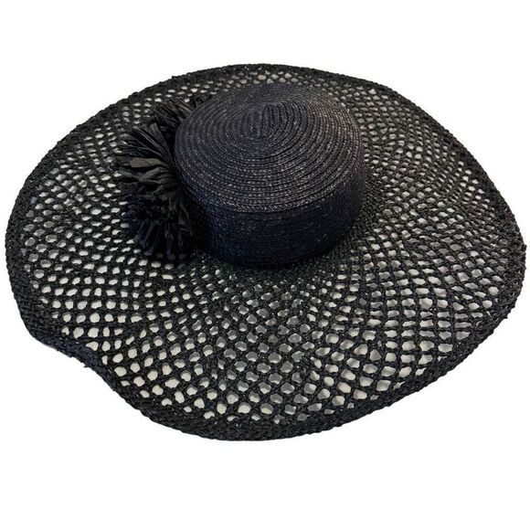 Zara Floral Raffia Picture Hat Black Size S - Picture 5 of 9